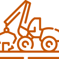 Orange construction vehicle outline on black background.